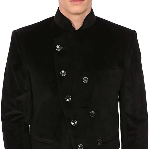 WINTAGE Men's Velvet Grandad Collar Ceremony Blazer: Black - Picture 1 of 5